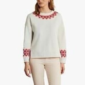 Boden Sweatshirt Women's Size Medium Cream Red  Jasmine Embroidered Sweatshirt